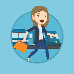 Image showing Businesswoman at train station vector illustration