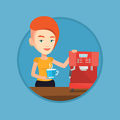 Image showing Woman making coffee vector illustration.