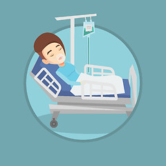 Image showing Patient lying in hospital bed with oxygen mask.