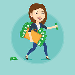 Image showing Business woman with briefcase full of money.