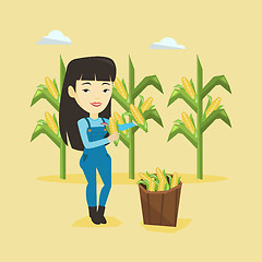 Image showing Farmer collecting corn vector illustration.