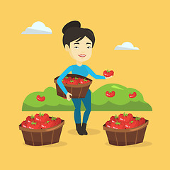 Image showing Farmer collecting tomatos vector illustration.