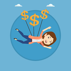 Image showing Business woman flying with dollar signs.