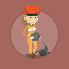 Image showing Miner holding coal in hands vector illustration.