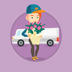 Image showing Delivery courier holding bouquet of flowers.