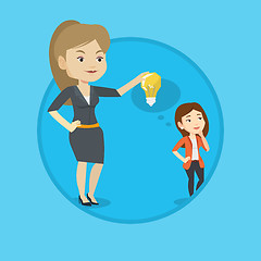 Image showing Business woman giving idea bulb to her partner.