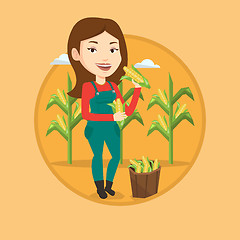 Image showing Farmer collecting corn vector illustration.