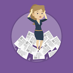 Image showing Stressed business woman having lots of work to do.