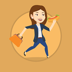 Image showing Business woman eating hot dog vector illustration.