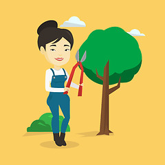 Image showing Farmer with pruner in garden vector illustration.