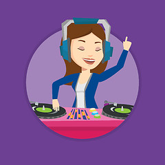 Image showing DJ mixing music on turntables vector illustration.