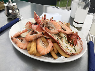 Image showing Lobster, Prawns and Handcut Fries