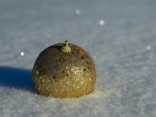 Image showing christmas balls decoration in snow