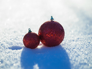 Image showing christmas balls decoration in snow