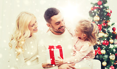 Image showing happy family at home with christmas tree