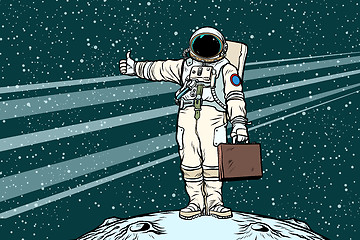 Image showing hitchhiker astronaut with travel suitcase