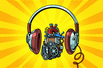 Image showing Headphones and steampunk heart motor