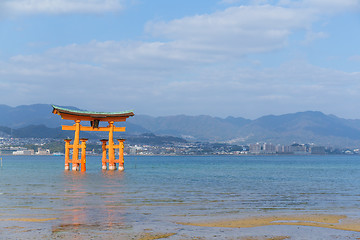 Image showing Itsukushima Shrine with sunshine