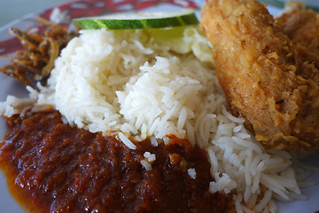 Image showing Nasi lemak traditional malaysian spicy rice