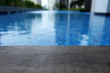 Image showing Swimming pool and wooden deck