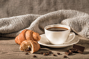 Image showing Coffee with croissants