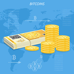 Image showing Crypto currency bitcoin banknotes and coins