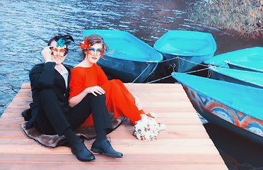 Image showing Happy Couple In Masquerade Masks