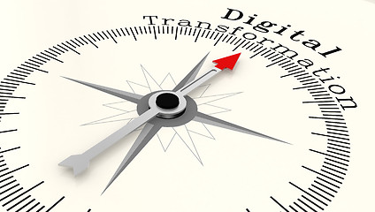 Image showing Compass with arrow pointing to the word Digital Transformation