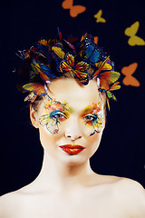 Image showing woman with summer creative make up like fairy butterfly closeup bright colored