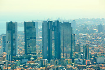 Image showing Urban landscape of European side of Istanbul and Bosphorus Strait on a horizon. Modern part of city with business towers of international corporations, skyscrapers and shopping malls of the city. Shoo