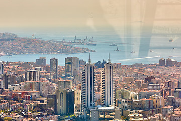Image showing Urban landscape of European side of Istanbul and Bosphorus Strait on a horizon. Modern part of city with business towers of international corporations, skyscrapers and shopping malls of the city.