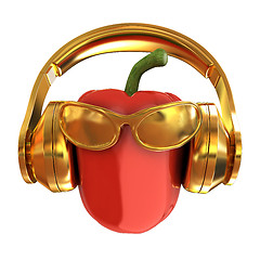 Image showing Bell peppers with sun glass and headphones front \