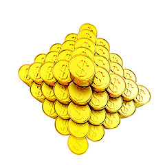 Image showing pyramid from the golden coins. 3d illustration