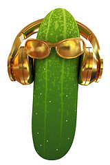 Image showing cucumber with sun glass and headphones front \