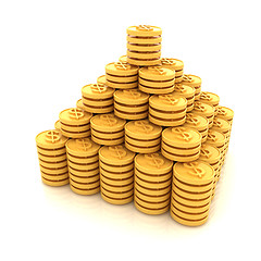 Image showing pyramid from the golden coins. 3d illustration