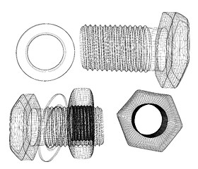 Image showing Screws and nuts set. 3d illustration