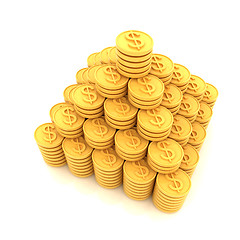 Image showing pyramid from the golden coins. 3d illustration