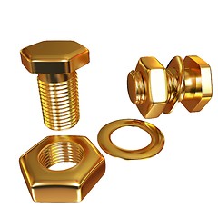 Image showing Gold Bolt with nut. 3d illustration