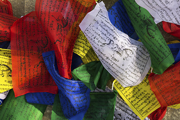 Image showing Buddhist colorful prayer flags with printed mantras