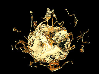 Image showing Liquid gold or oil splatter and splashes isolated on black