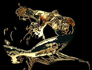 Image showing Liquid gold or oil splashes isolated on black