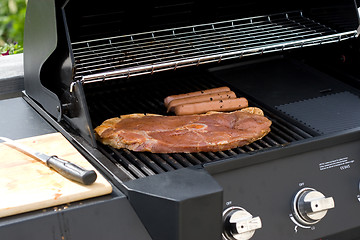 Image showing Steak and sausage bbq