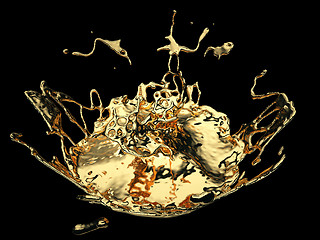 Image showing Liquid gold or oil splatter and splashes isolated on black