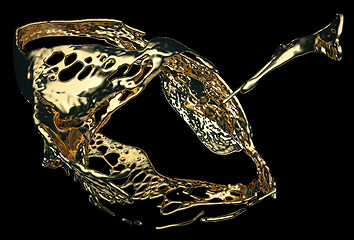 Image showing Liquid gold or oil splatter and splashes isolated on black