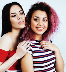 Image showing best friends teenage girls together having fun, posing emotional