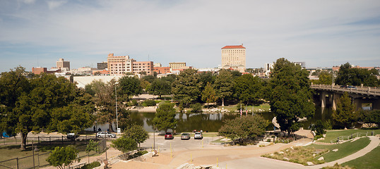 Image showing Fall Afternoon Blue Sky Lubbock Texas Downtown City Skyline Rive