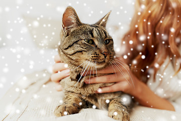 Image showing cat lying in bed at home