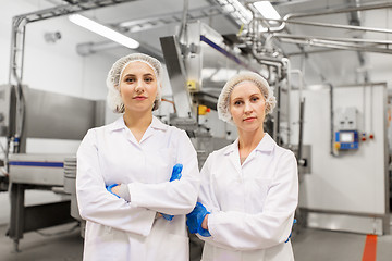 Image showing happy women technologists at ice cream factory