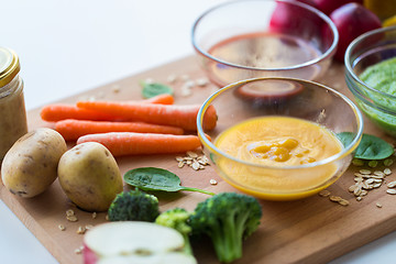 Image showing vegetable puree or baby food in glass bowls