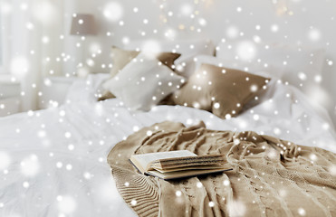 Image showing book on bed in bedroom at christmas home